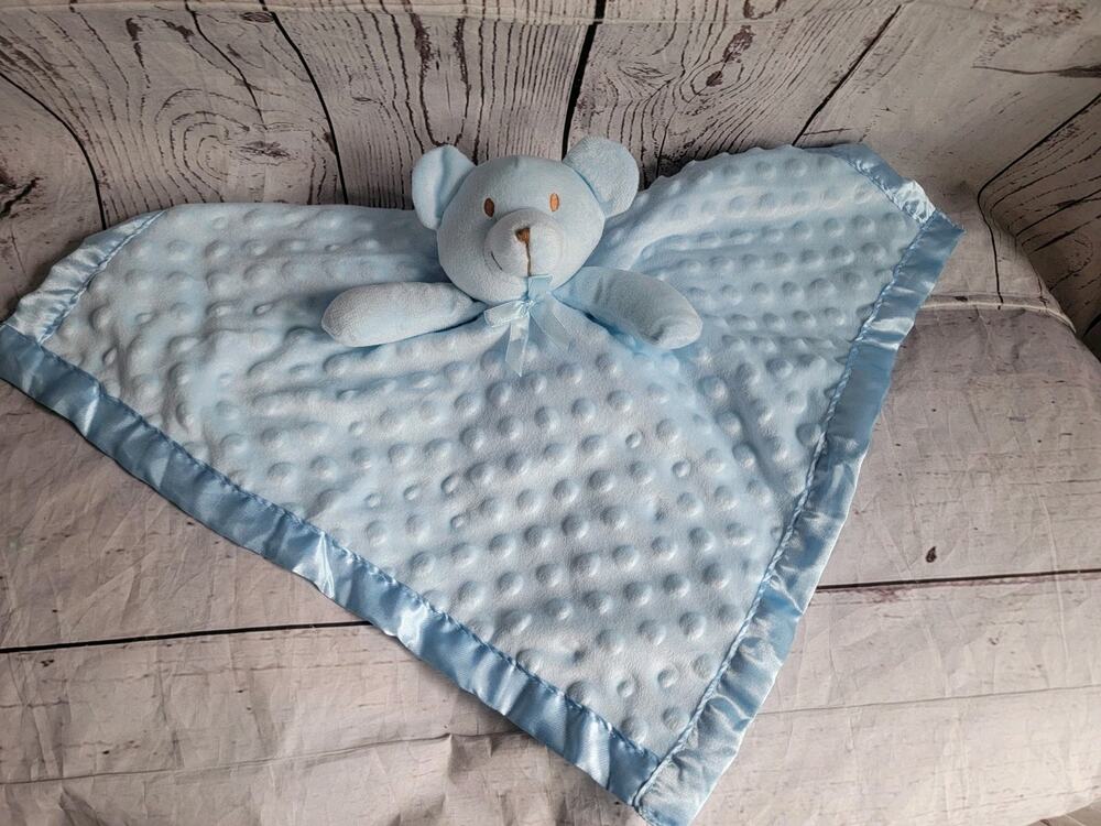 Pro Goleem Blue Bear Lovey Security Blanket Plush Dots Minky Satin Trim Baby Toy